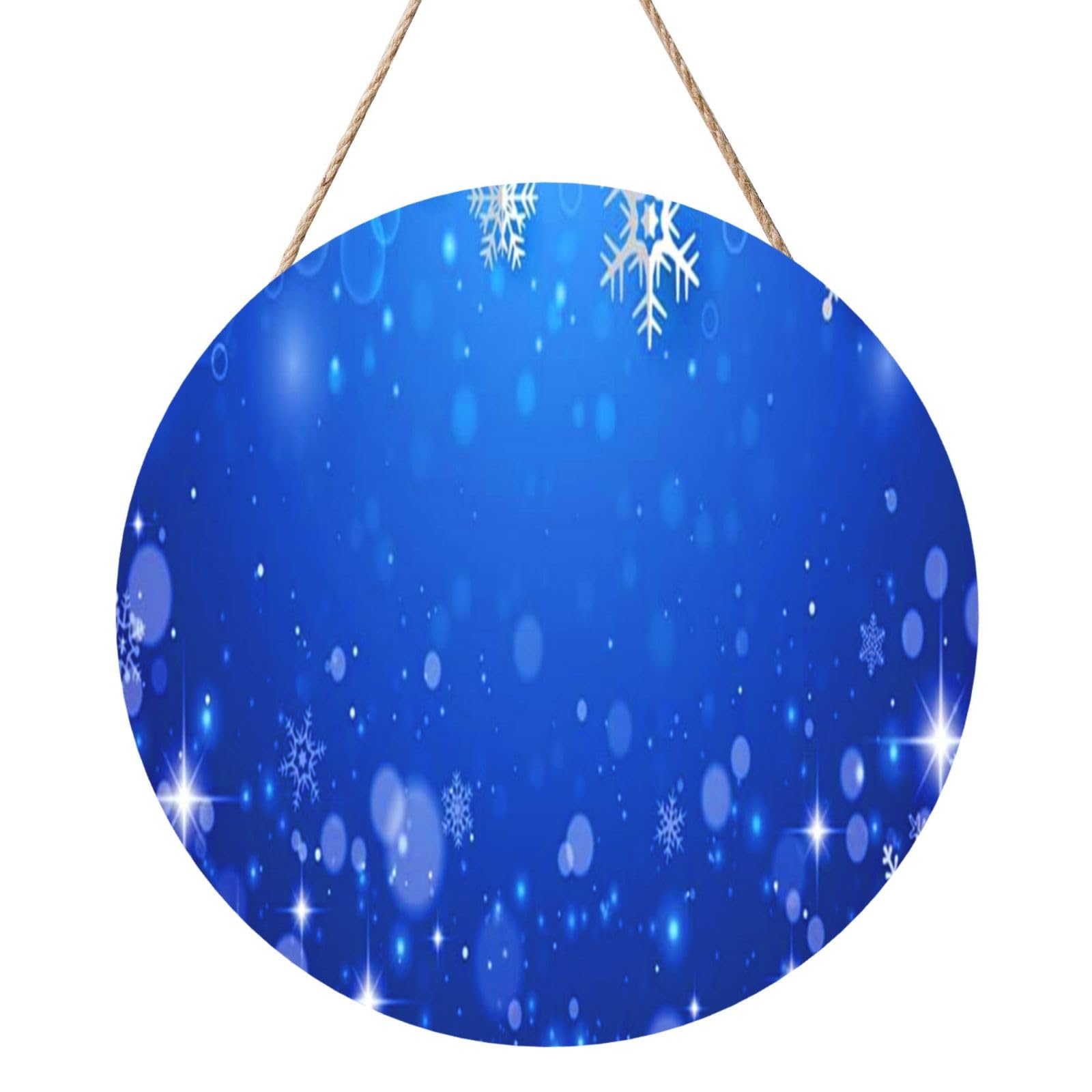 InOmak Snowflake Blue Winter Christmas, Round Wood Panel Painting 12 in, Wall Hanging Painting For Home