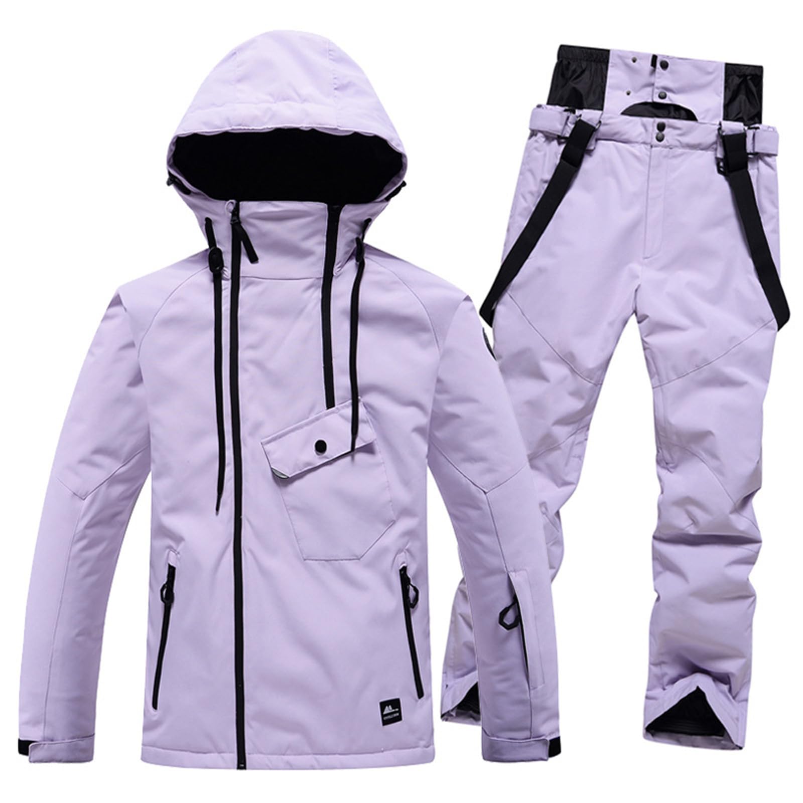 Ensemble 2 pièces pour homme et femme - Veste de ski et pantalon de ski - Combinaison de ski - Imperméable - Veste d'hiver avec capuche - Fermeture éclair - Combinaison de ski pour sports de neige