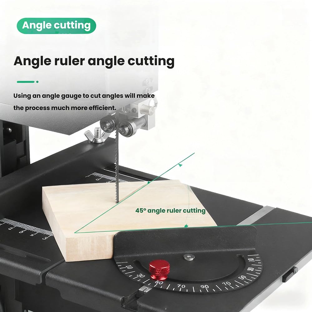 Sierra de cinta de mesa con muela abrasiva para carpintería, potencia de 800 W, altura de corte de 70 mm, ideal para pequeños talleres y cortes de precisión
