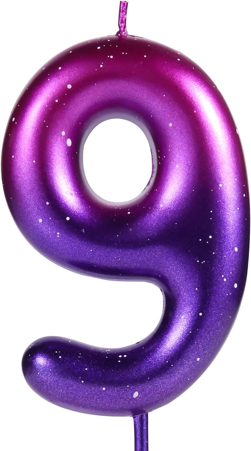 Candela Numero 9 Blu Glitter Per Torta - Altezza 9,5 Cm Con Piedino, Candeline Di Compleanno In Cera Per Dolci