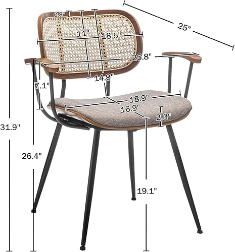 Miniatura 2 de YOUUGIOR Juego de 2 sillas de comedor de ratán modernas de mediados de siglo, sillas de escritorio con patas de metal, sillas decorativas de tela de
