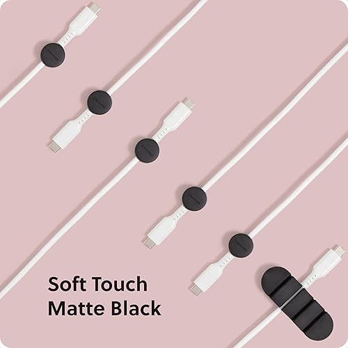 Miniatura 6 de U Brands Organizadores de cables adhesivos, juego de 15 clips para cables, accesorios de escritorio de oficina, suministros de oficina, negro mate