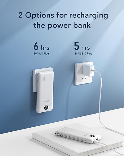 Miniatura 5 de VEGER - Cargador portátil de iPhone, cables integrados, carga rápida USB C, batería externa delgada de 10,000mAh, enchufe de pared y USB para