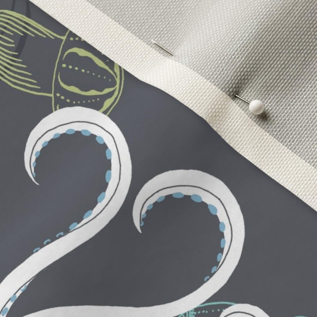 Spoonflower Fabric - Large Squid Damask Sea Creatures Ocean Fish Waves Printed on Upholstery Velvet Fabric Fat Quarter - Upholstery Home Decor Bottomweight Apparel