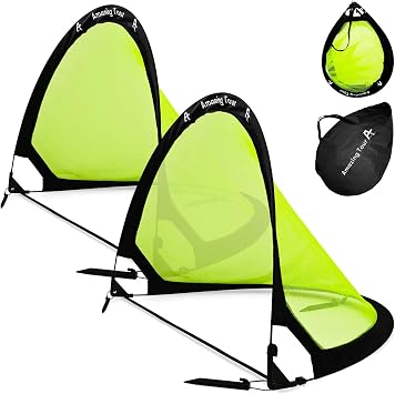 Pop Up Soccer Goals for Kids, 4-Ft Set of 2, Portable Folding Training Nets | Oxford Fabric | Fluorescent Green | Indoor and Backyard Practice | Quick Setup | Compact Storage | Flexible Frame