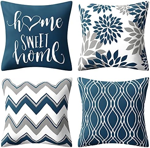 Drmstow Navy Blue Pillow Covers 18x18 Set of 4 Modern Decorative Geometric Outdoor Sofa Throw Pillow Case Cushion Covers for Couch Living Room Bed Patio Furniture Indoors Home Deco