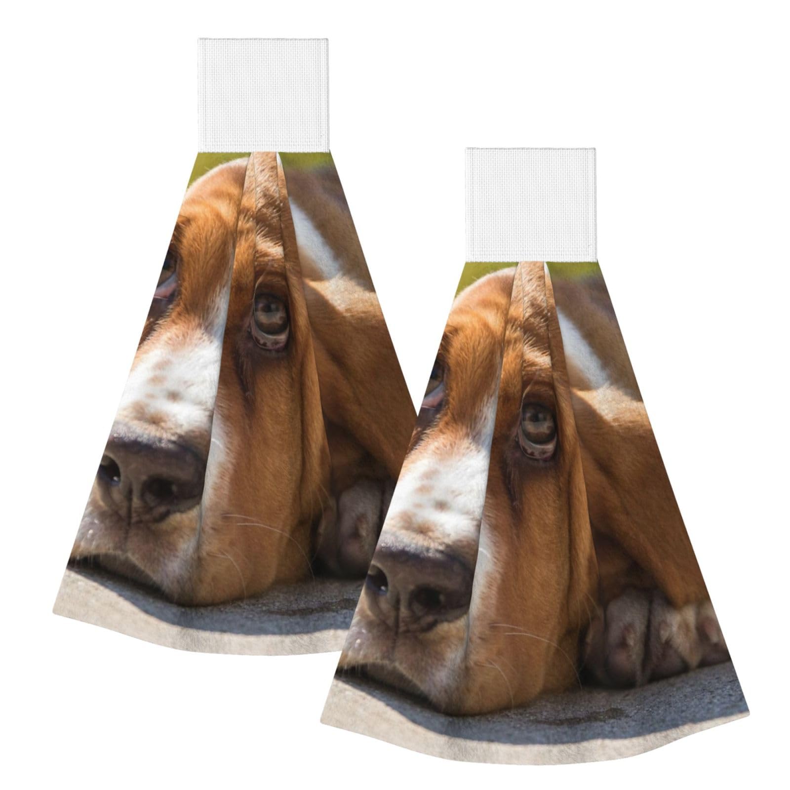 DOPKLNA Basset Hound, 2 Pcs Hanging Coral Fiber Hand Towels for Bathroom, Absorbent Kitchen Towels