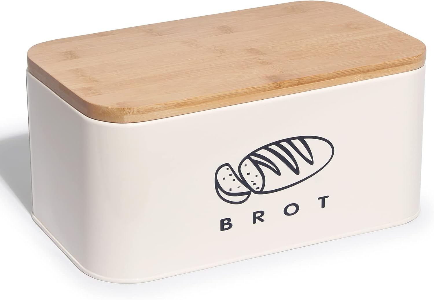 Theo&amp;Cleo Brotkästen mit Deckel, Deckel aus Ökologisches Bambus, Kann als Schneidebrett, Geräumiger Retro Brotkasten aus Metall, Brot Lange Aufbewahren und Frisch Halten 30cm * 18cm * 14cm Beige