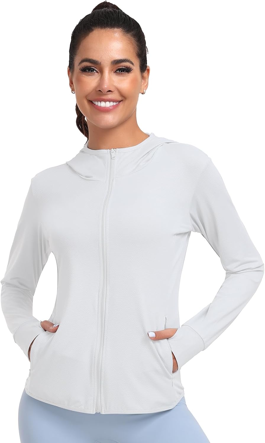 Women's UPF 50+ Sun Protection Hoodie Lightweight Athletic Jacket Full Zip Long Sleeve with Pockets Hiking Outdoor - Image 2