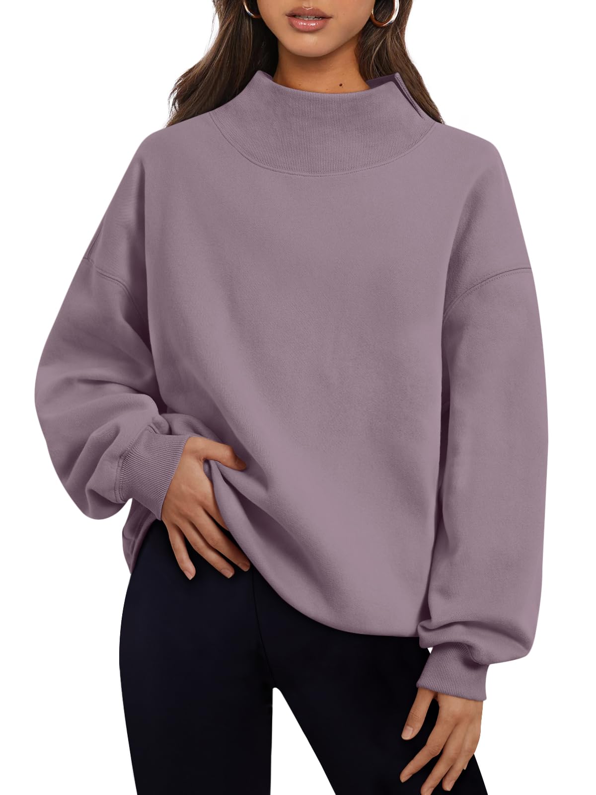 Trendy Queen Womens Mock Neck Sweatshirts Oversized Pullover Fall Outfits | Fall Fashion Clothes 2026,Long Sleeve Tops,Comfort Soft Fleece,Travel Casual Work Lounge Daily Outfit