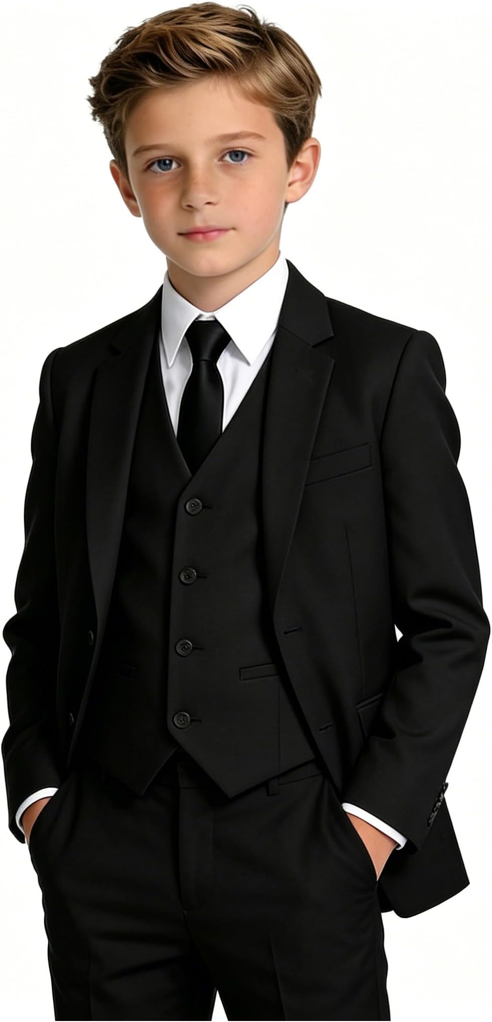 Boy's Tuxedos Toddler Formal Suits Set Kids Blue Black Slim Fit Suit for Weddings