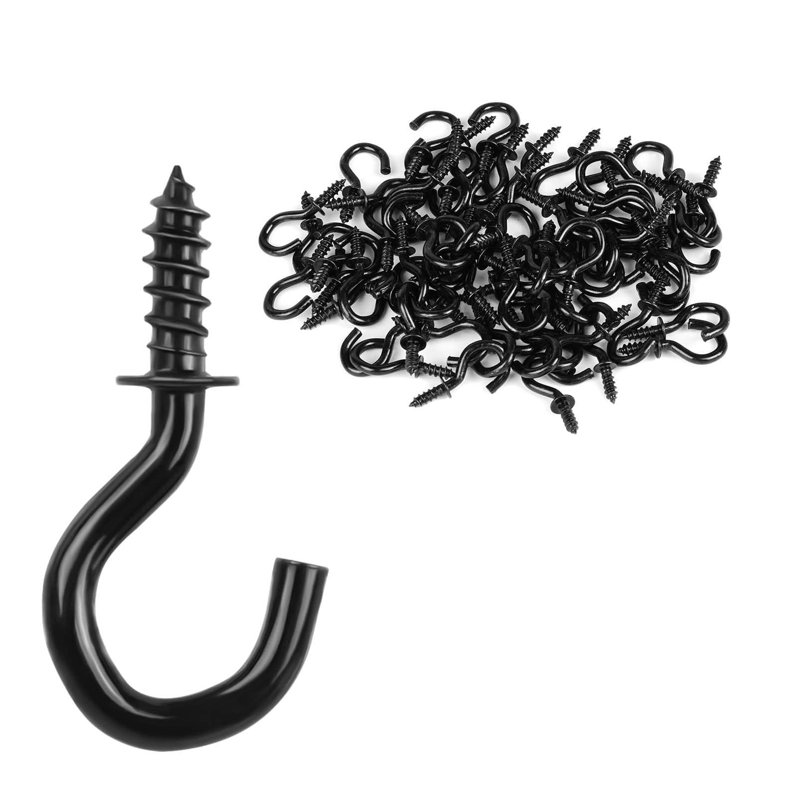 Screw Hooks, 70 x Screw Hooks, 1/2 Inch Ceiling Screw Hooks, Heavy Screw Ceiling Hooks for Indoor, Outdoor, Keys, Christmas Decoration, Black (2 x 1 cm)-image-44