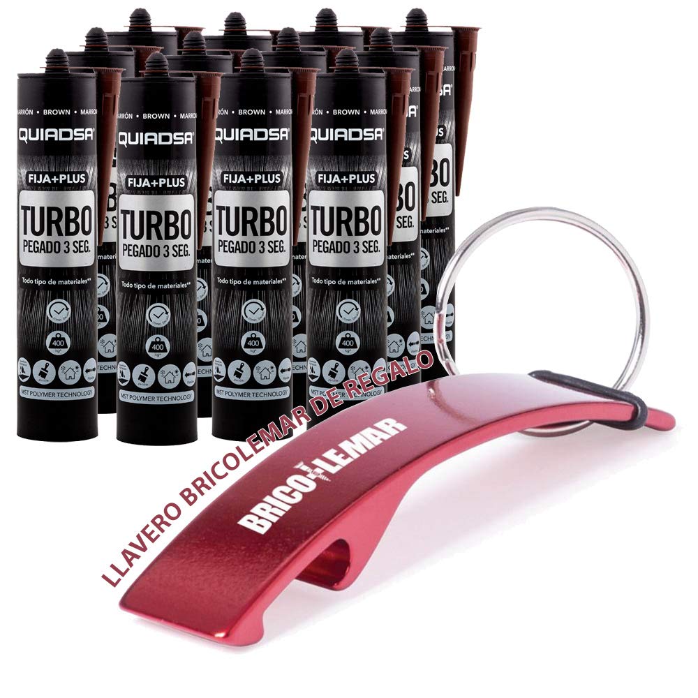 Quiadsa Fija Plus Turbo Polimero 290ml + Llavero Bricolemar de Regalo (12 x 290ml - Marrón)