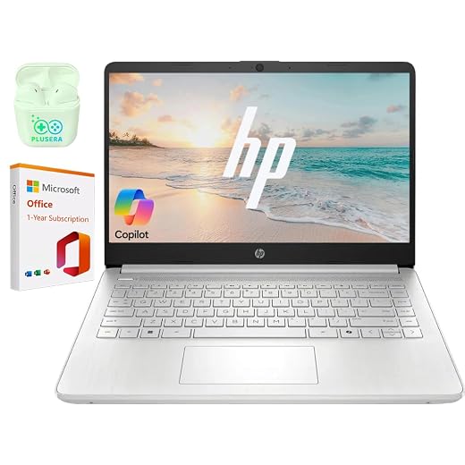 HP 14" Business Laptop Computer with 1-Year Office 365, Intel Quad-Core N150 Processor, 4GB RAM 128GB UFS, Windows 11 Home, PLUSERA Earphones, Natural Silver