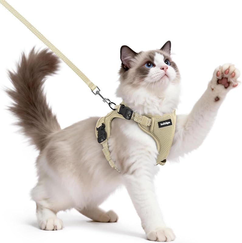 Peitoral para Gatos com Guia Ajustável e Fecho no Pescoço rabbitgoo Cream Coffee