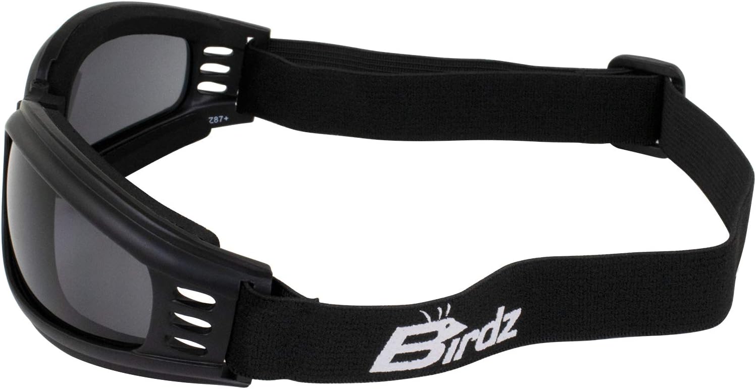 Birdz Eyewear Cardinal Women's Padded Motorcycle Goggles 3 Pairs Black Frames with Clear, Smoke & Yellow Lenses