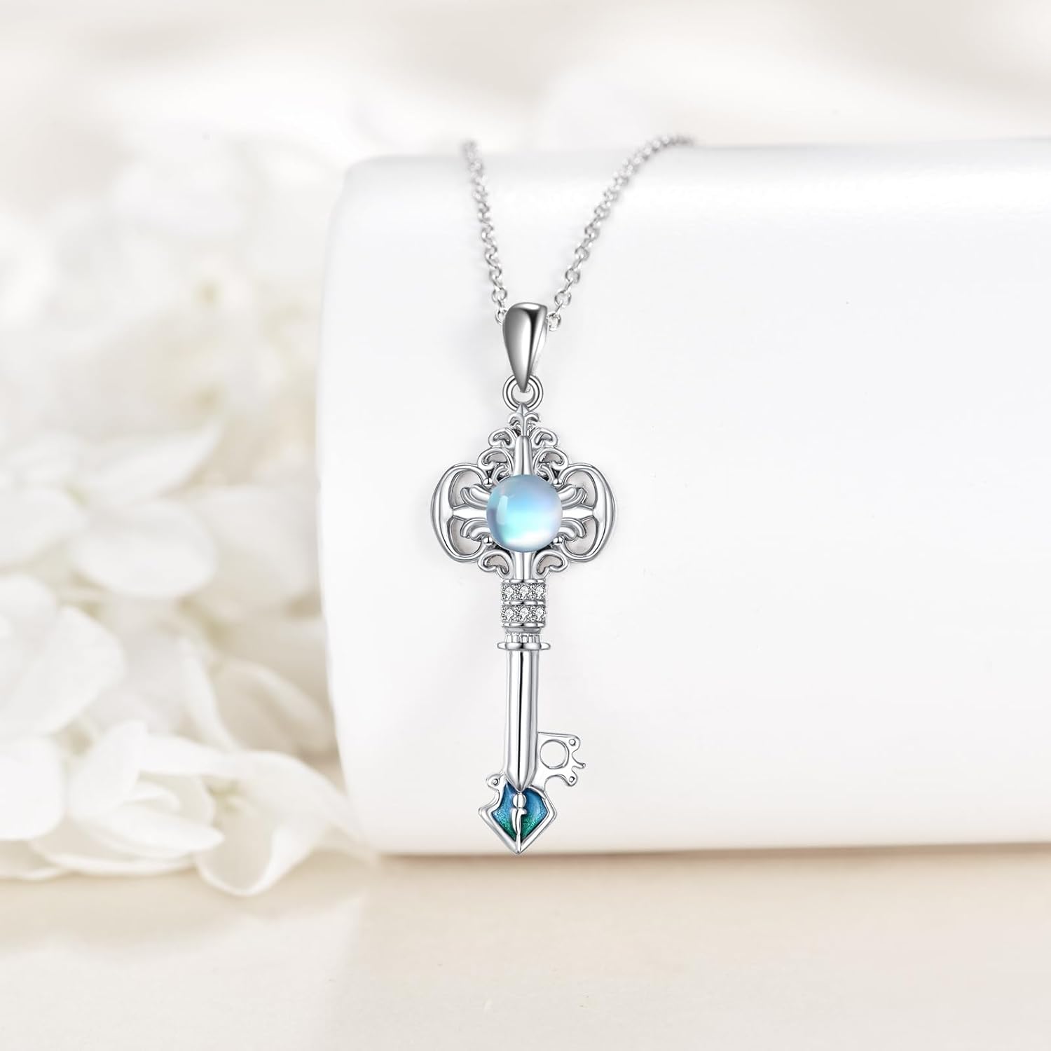 Key Necklace 925 Sterling Silver Moonstone Pendant Necklace Heart Key Necklace Jewelry Gifts for Women - Image 4