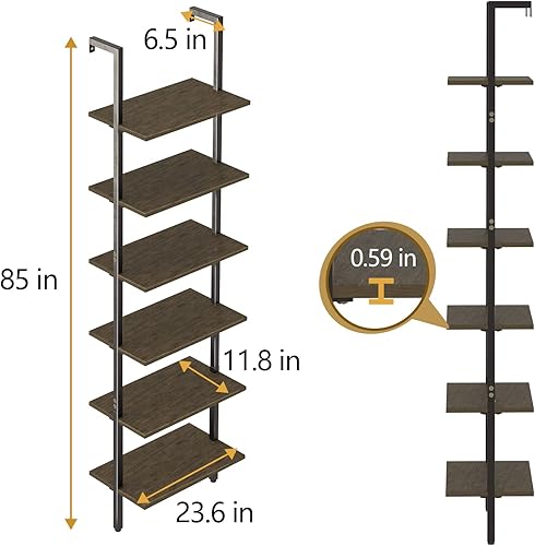 Miniatura 3 de Wolawu Estante de escalera negro de 6 niveles organizador de sala de estar estante de pared alto abierto estantes de pared estantes de pared