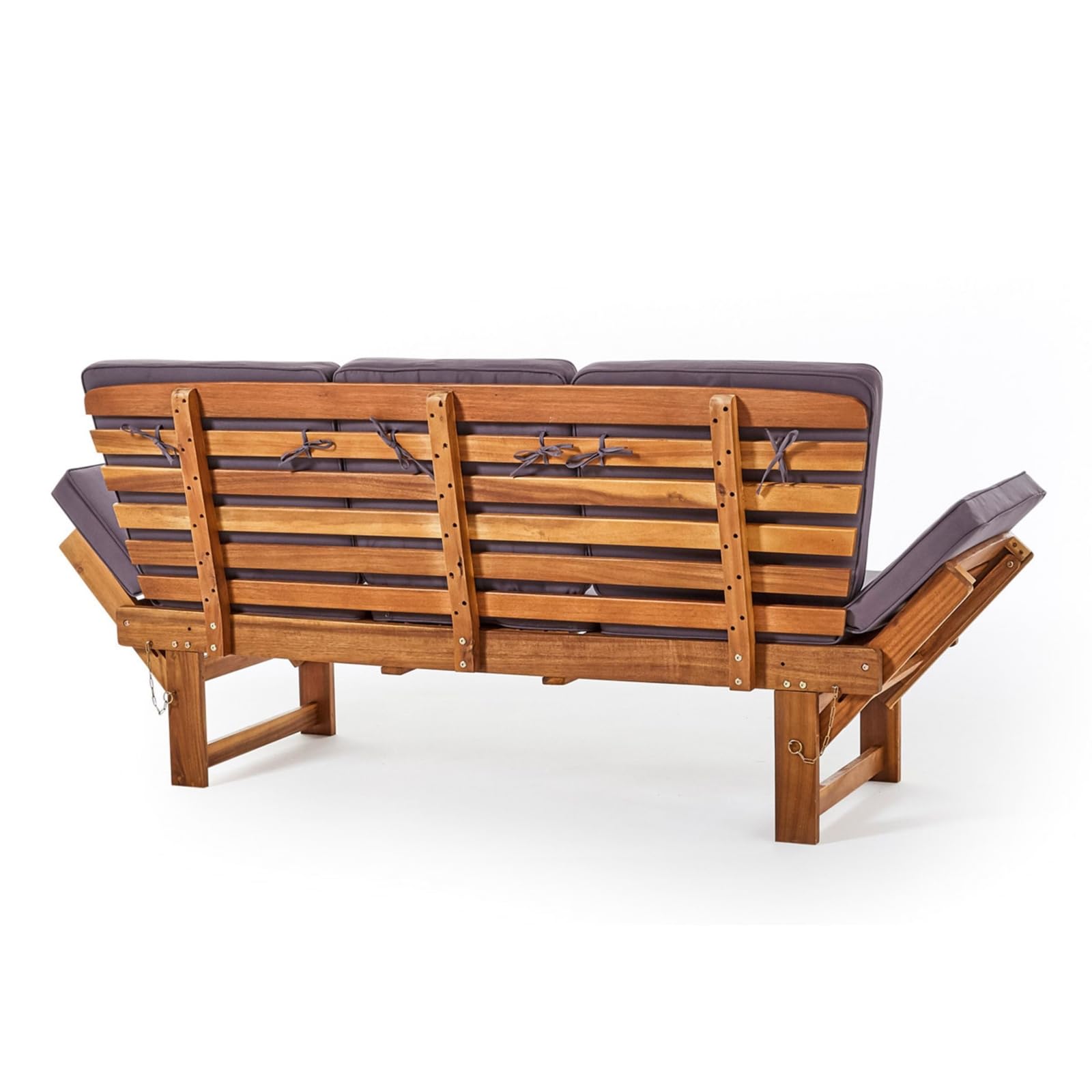 DESIGN DELIGHTS Holz GARTENBANK | 202cm, Akazie | Multifunktionsbank, Holzbank mit Polstern, verstellbare Sitzbank, Gartenliege mit integriertem Tisch, Holz Lounge Bank