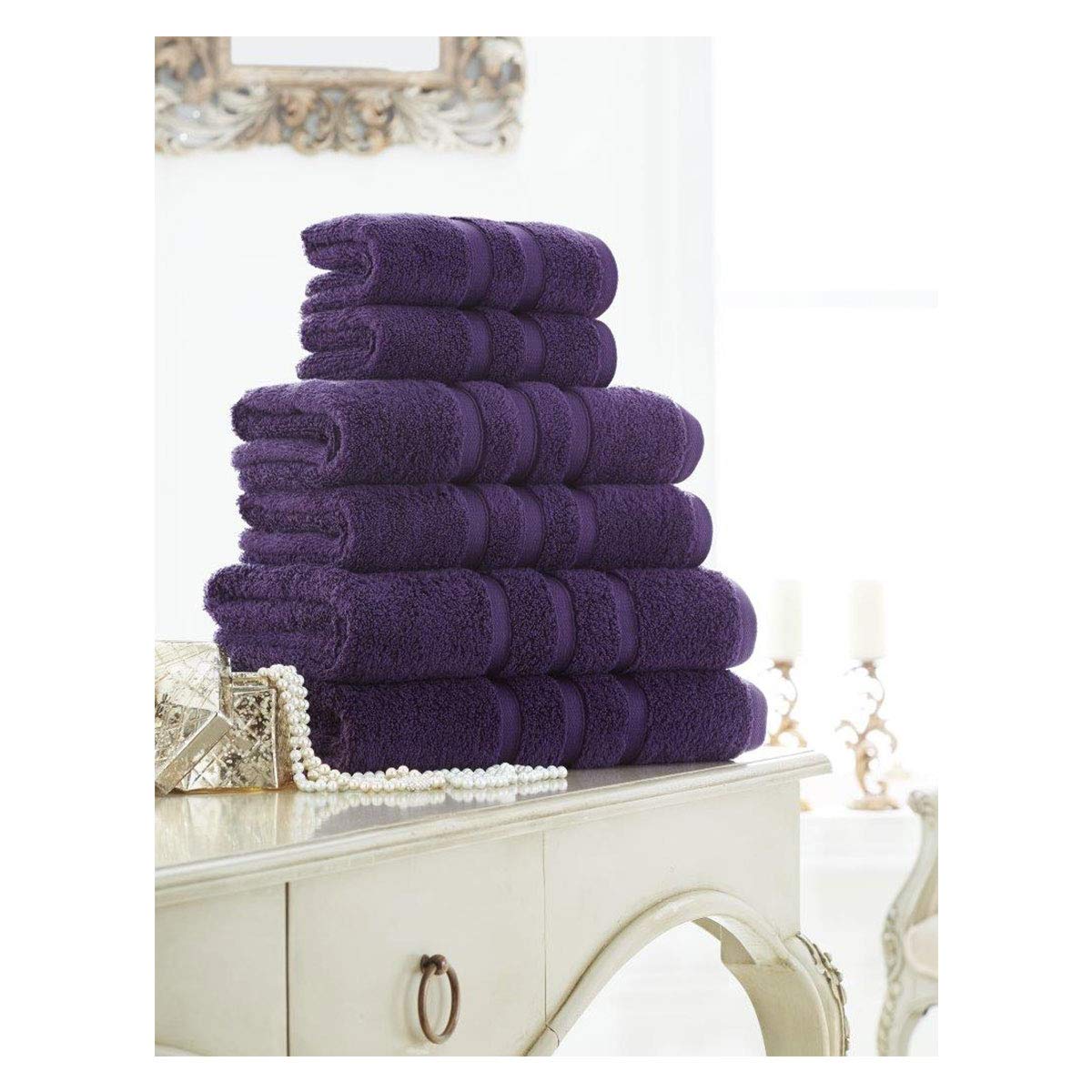 Lions Bath Sheets Towels - Zero Twist Hand Towel Soft Water Absorbent Egyptian Cotton (Purple, Hand Towels (4x))