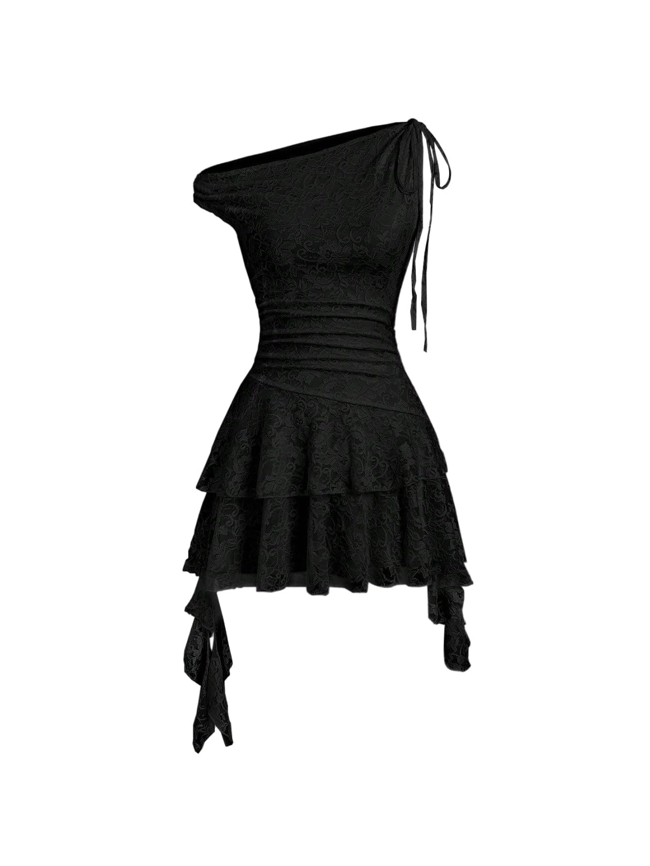 SweatyRocks Damen Y2k Kleid Off Shoulder Minikleid Schulterfrei Sommerkleid mit Spitze mit Gerafft A-Linie Partykleid mit Rüschenbesatz