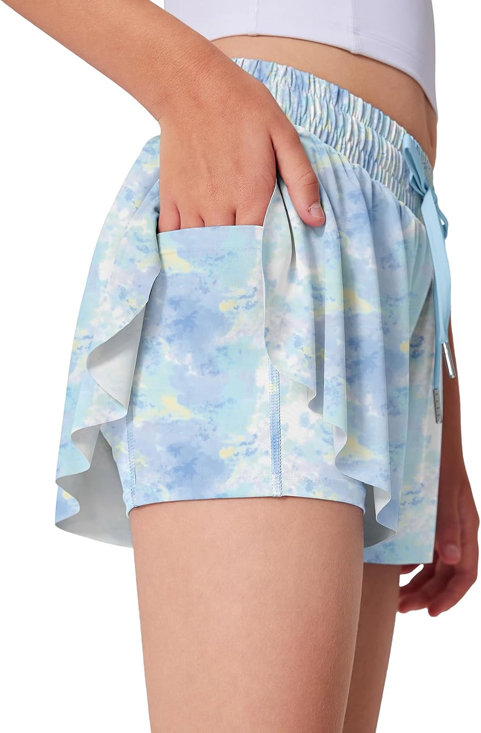 LaBeca Girls Flowy Athletic Shorts Running Tennis Active Butterfly Shorts Double Layer with Pockets Quick-Drying Shorts