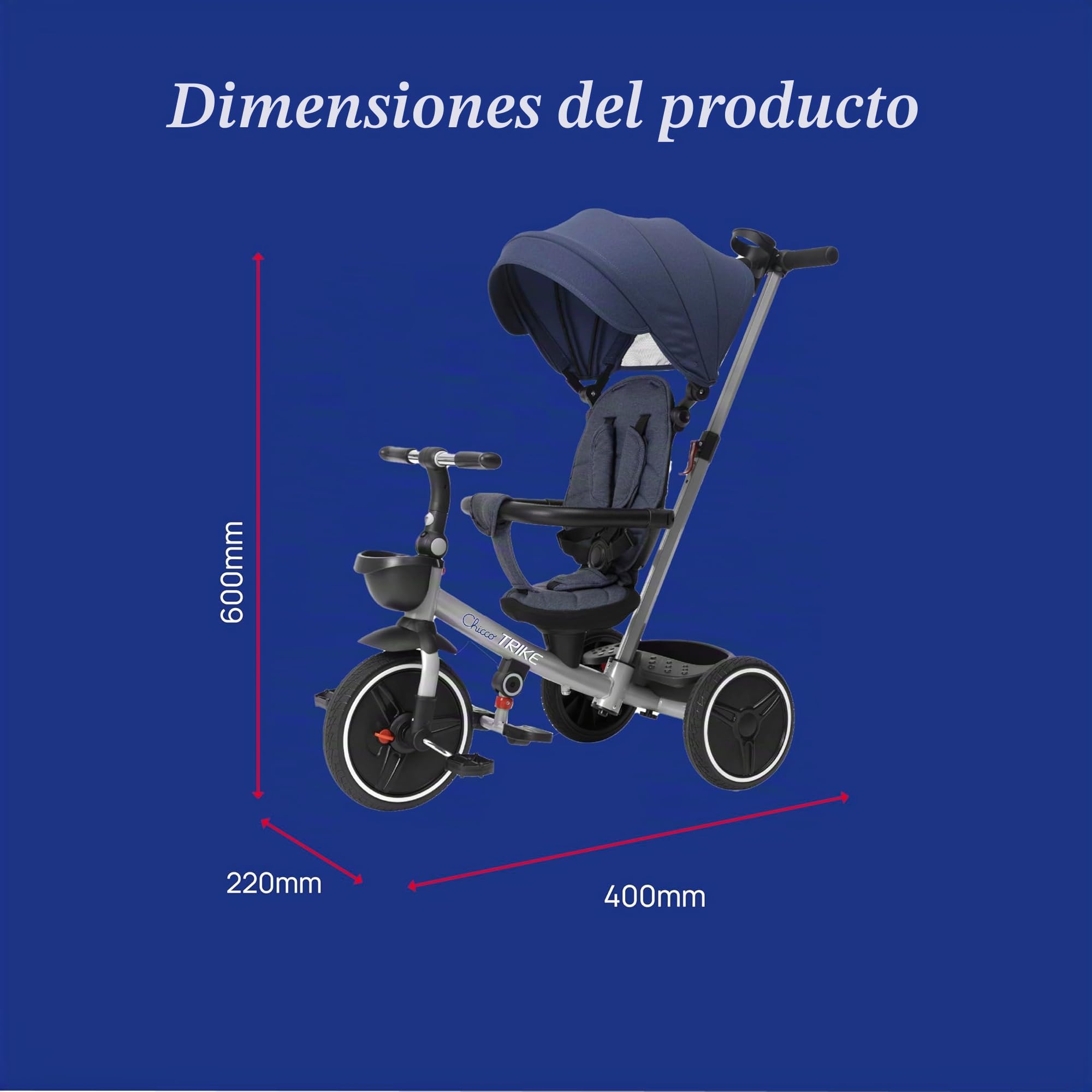 Chicco, 4in1 Trike Triciclo con Estructura de Metal, Ruedas Goma EVA, Cinturón de 4 Puntos, Manillar Telescópico y Capota Desmontable, Cochecito con Asiento Reversible, Cesta, Juguete 6 Meses - 5 Años