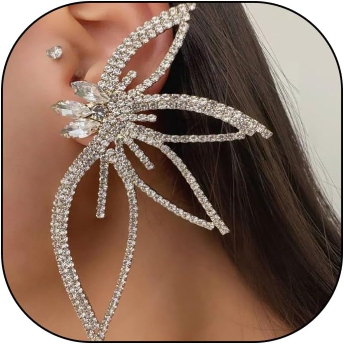 Dainty Vivid Big Butterfly Studs Earrings for Women,Boho Vintage Sparkly Rhinestones Flower Earrings Wedding Party Jewelry Gifts