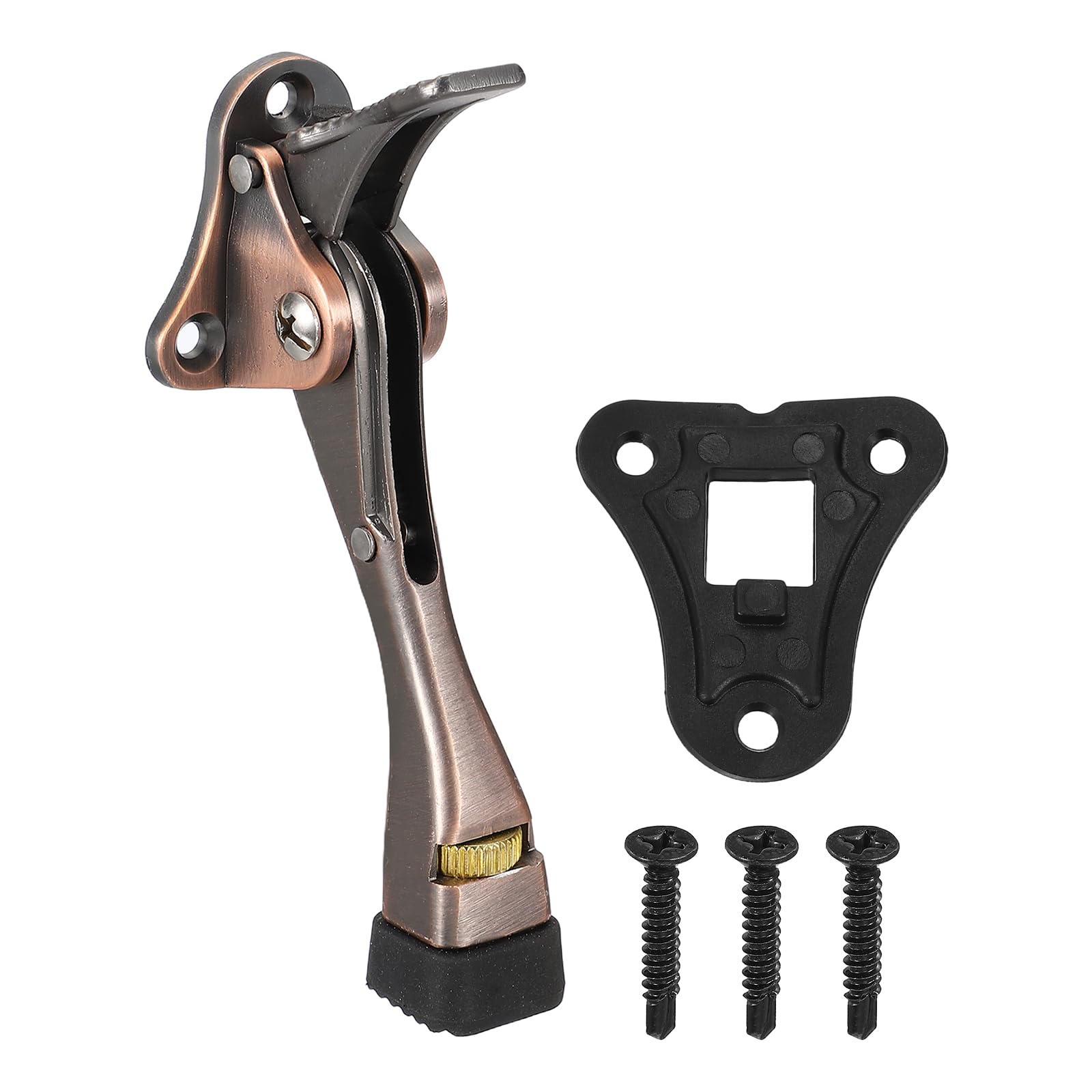 M METERXITY Kickdown Door Stopper, (4.8 Inches, Red Bronze)- Zinc Alloy Adjustable One Touch Kick Down Door Holder with Non-Slip Rubber Tip and Screws, Apply to Home/Office/Hotel/Apartment
