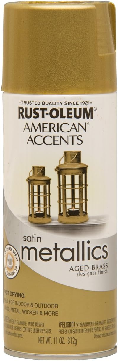 Rust-Oleum 202719 American Accents Topcoat Designer Metallic Spray Paint, 12 Oz Aerosol Can, 11 Ounce (Pack of 1), Aged Brass, 11 Fl Oz