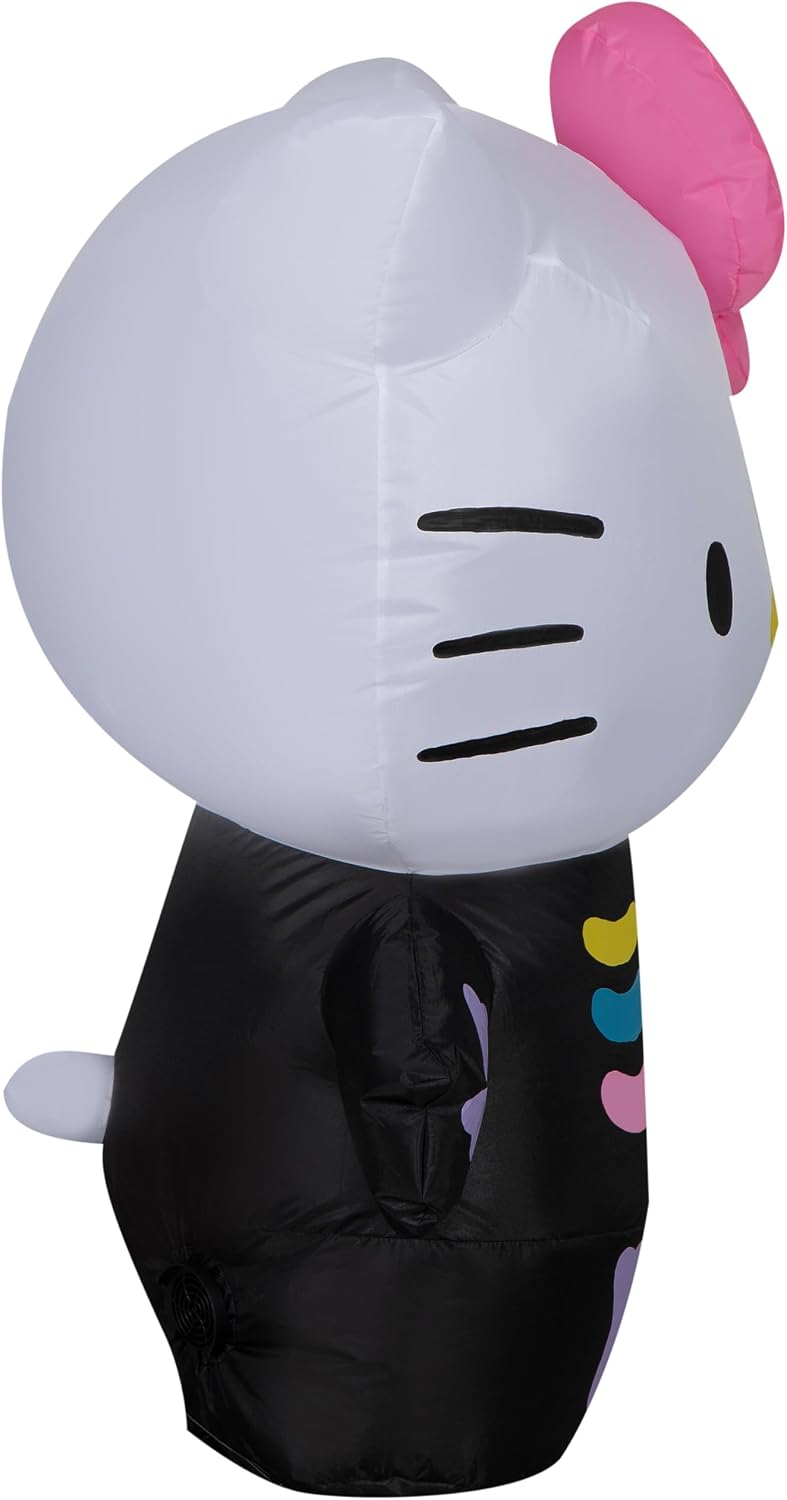 Gemmy Hello Kitty Halloween Inflatable, 3 Ft Tall Lighted Neon Skeleton Yard Decoration, Sanrio Outdoor Decor with Stakes and Tethers