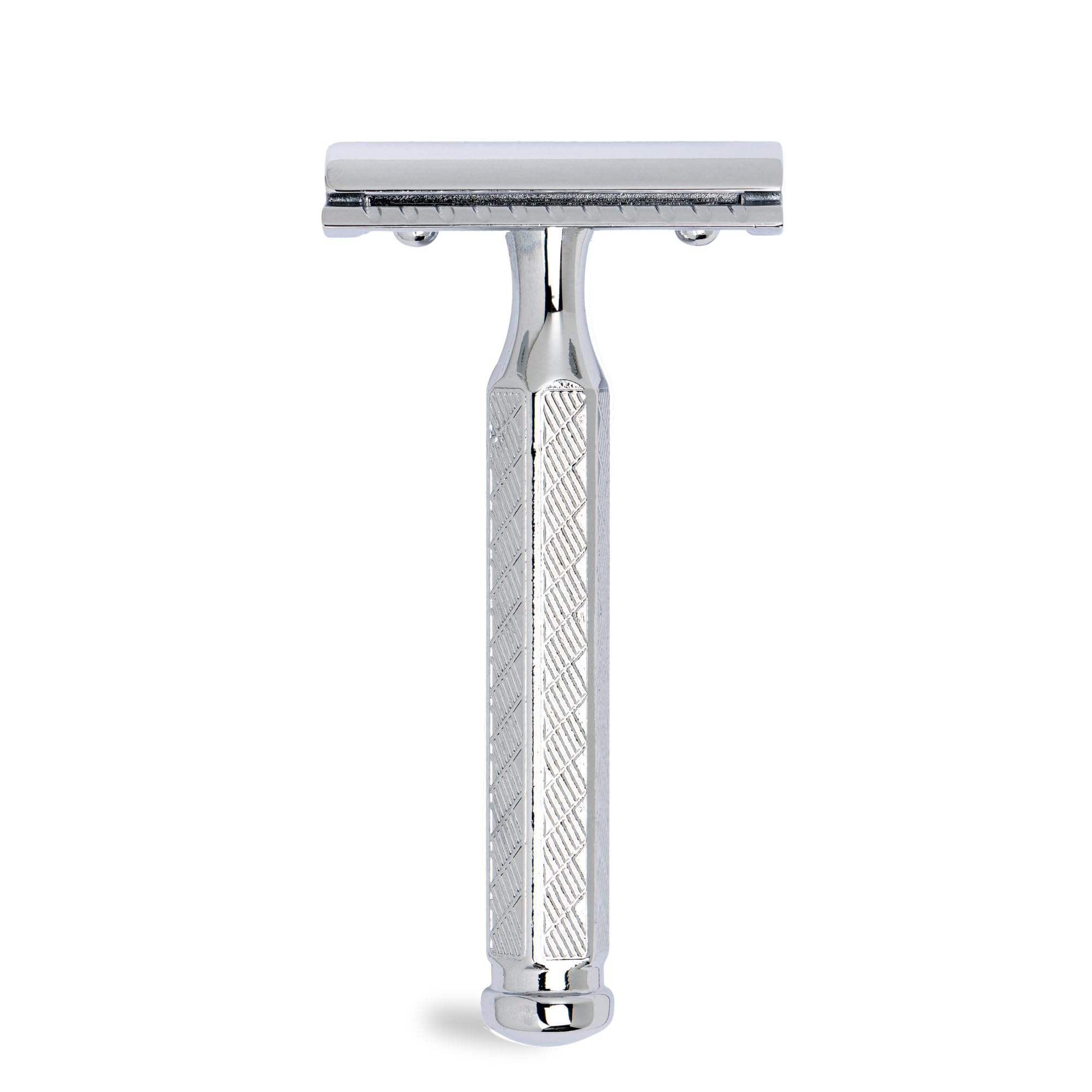 Safety Razor 42C, Classic with Hexagonal Handle, Gloss Chrome, Three-Piece Razor with Straight Cut, Closed Comb, Ideal for Wet Shaving, Brass Handle, Made in Germany