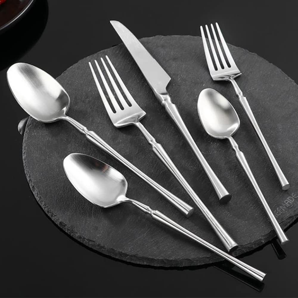 HADECOLL Dinner Flatware Forks Silverware Set Spoons Mirror Polished Slim Waist Handle Cutlery Utensil Sets,Silver-24Pcs For 4