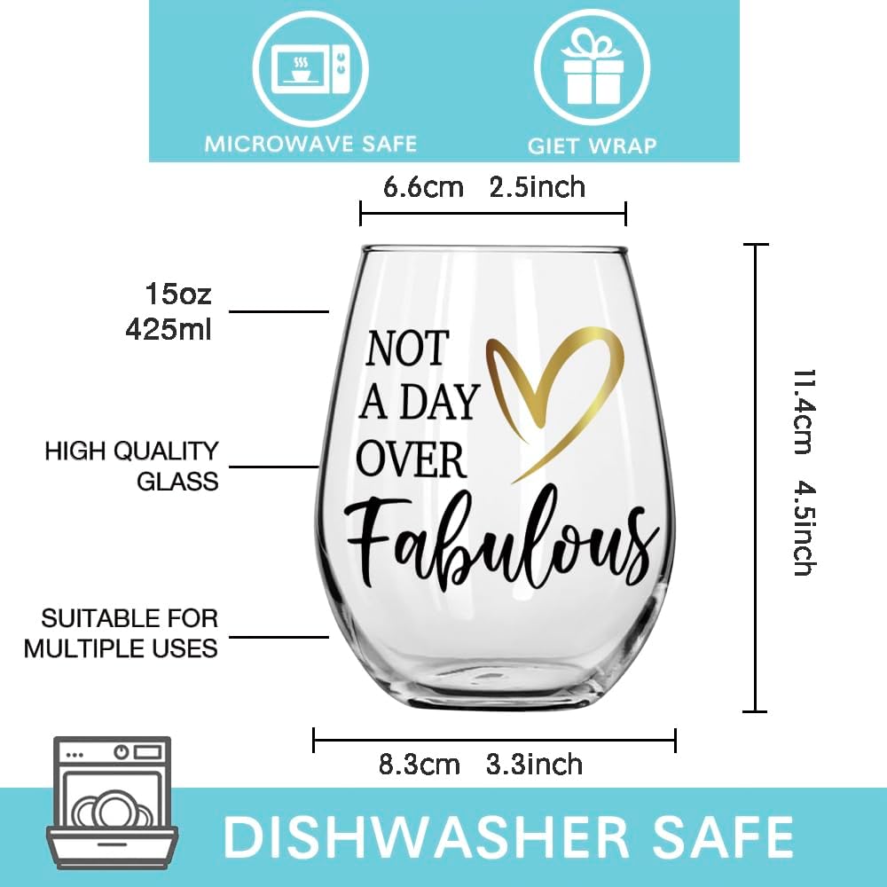 Not A Day Over Fabulous Wine Glass, Happy Birthday Gift for Women Sister Wife Friend Boss Mom Aunt BFF Female, Mothers Day Gift, Novelty Christmas Gift for Best Friend, Sister, Coworkers, Families - Image 4