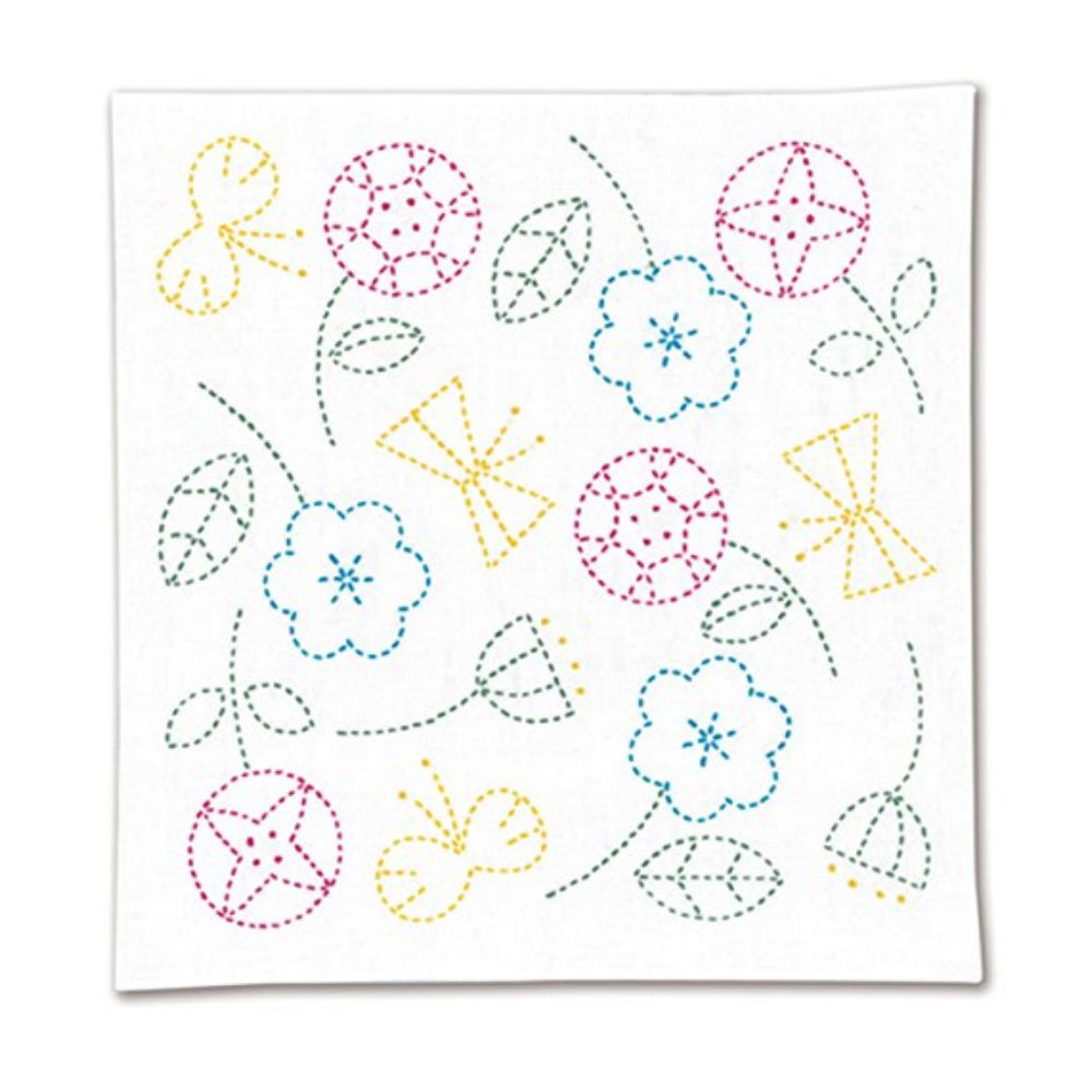 Olympus Thread Sashiko Hana Fukin Nordic Designs Flower Printed Fabric Embroidery Kit, Multicoloured, 34x34cm