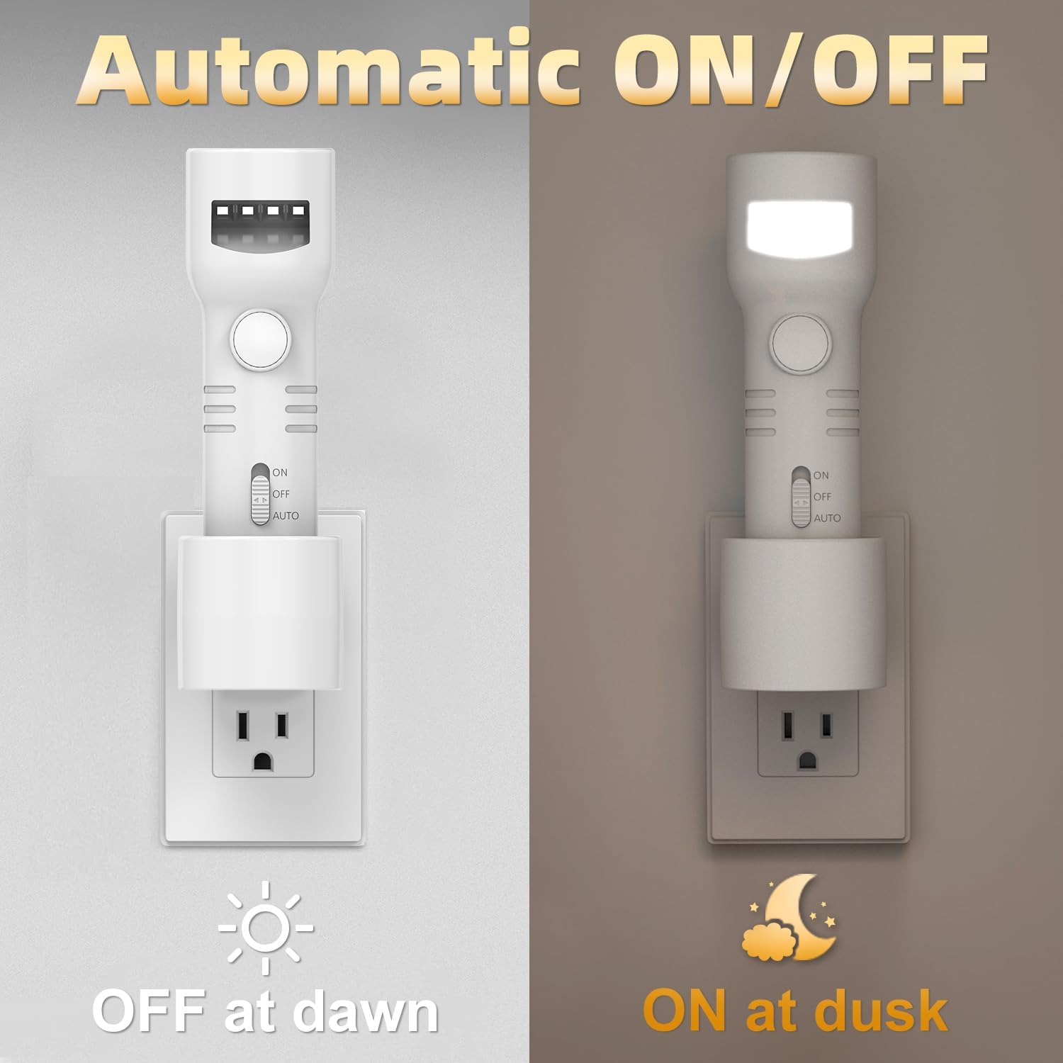 Motion Sensor Night Light, Auto-On LED Flashlights Rechargeable (2-Pack) for Home Power Failure, Plug in LED Flashlight for Power Outage, Night Light, Hurricane Preparedness