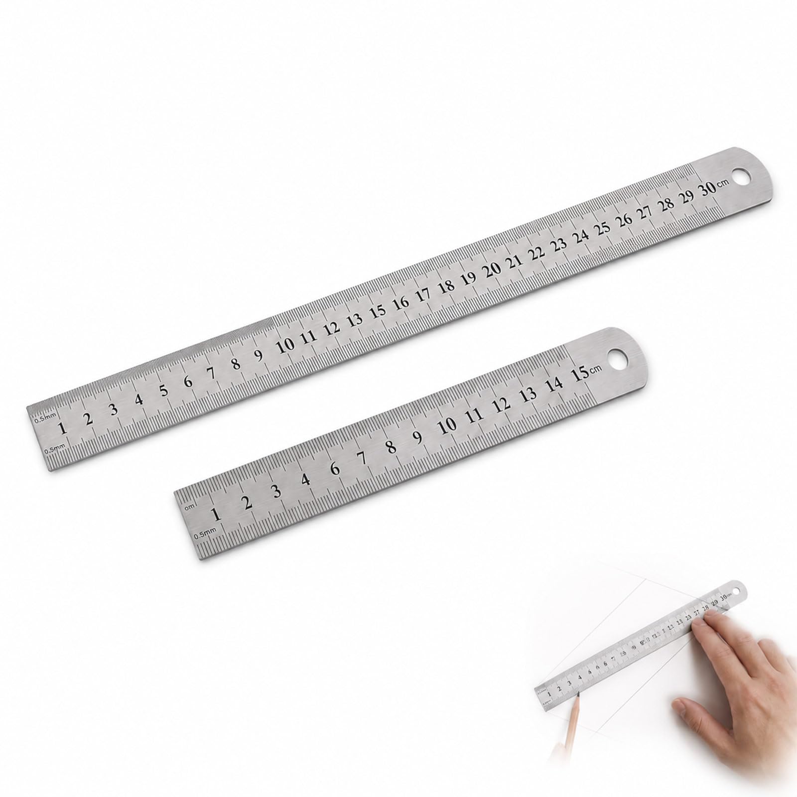 Early Buy Heavy Duty Stainless Steel Ruler Set 12 Inch 30cm & 6 Inch 15cm Metal Straight Edge Rulers, Measuring Tool for DIY, Engineering, Office & Craft Use