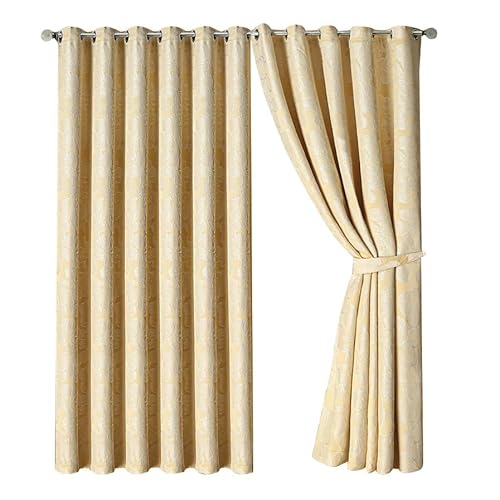 OpulentDreams Jacquard Curtains - Heavy Ring Top Window Curtains for Bedroom & Living Room - Fully Lined - Includes Two Tie Backs - Pair of Panels (Gold 2 - Eyelet, 90" x 90" (228 x 228 cm))