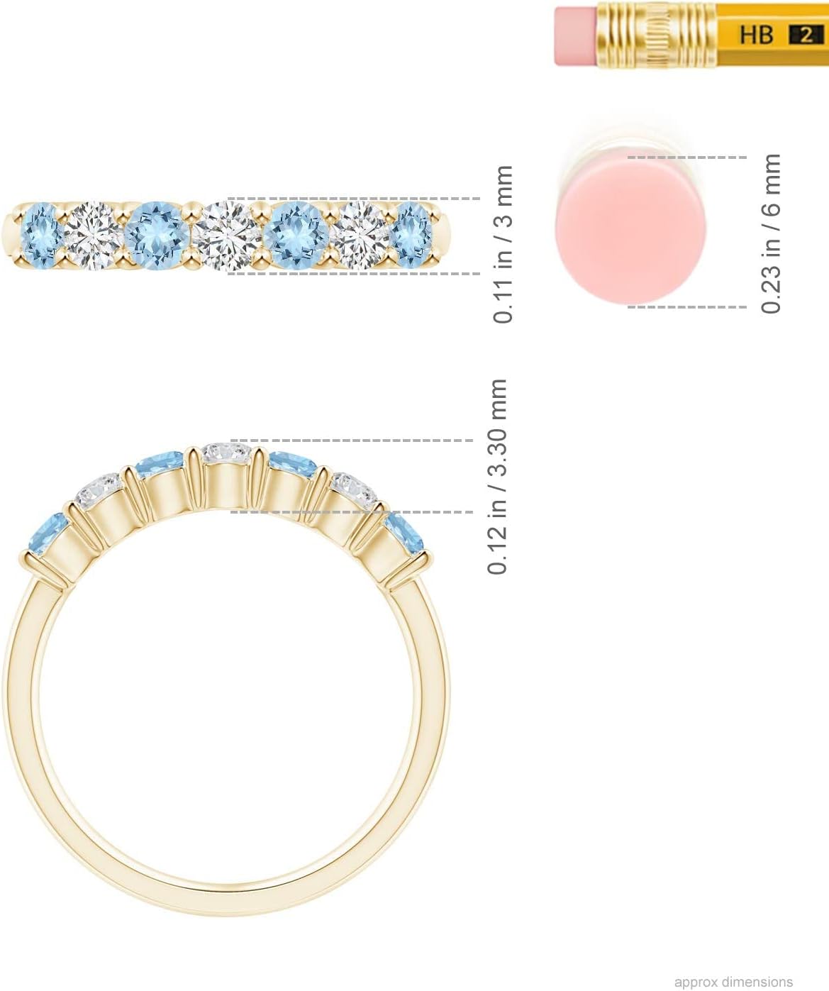 Angara Natural Aquamarine Wedding Ring for Women | Half Eternity Seven Stone Aquamarine and Diamond Ring in 14K Solid Gold/Sterling Silver/Platinum | March Birthday, Gemstone Jewellery Gift