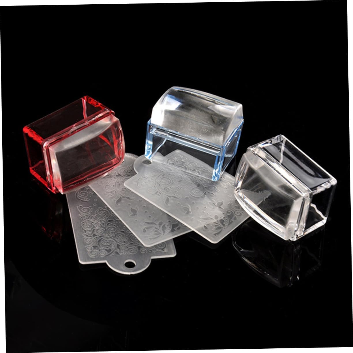 1 Sets Rectangle Clear Silicone Nail Art Stamper with Scraper Nail Stamping Jelly Manicure Tools for DIY Nail Deco, Nail Art Accessories, Stampers and Scrapers