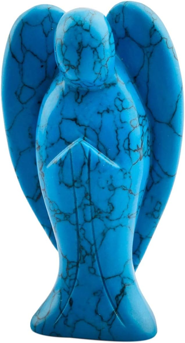mookaitedecor 3 Inch Blue Howlite Turquoise Crystal Guardian Angel Gemstone Carved Figurine Statue Home Ornament - Image 3