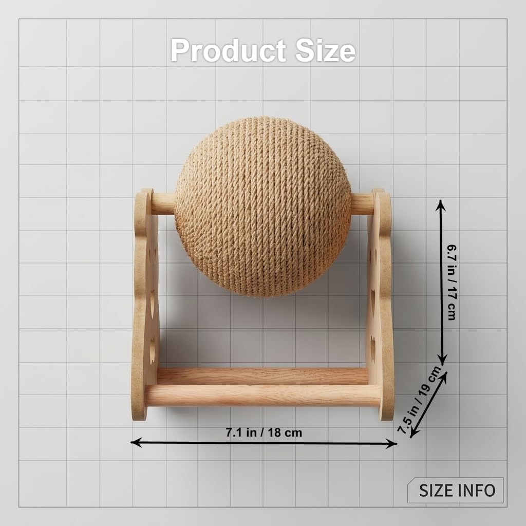 Rabbit Scratching Ball Sisal Rope Toy for Bunnies Guinea Pigs Wood Molar Toy for Boredom Relief, Small Pet Scratching Post (Yellow)