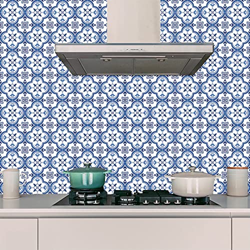 Baldosas Adhesivas Azul Marroquí Suelo Vinilo Autoadhesivo Vinilo Impermeables Panel Revestimiento Ducha para Baño Cocina Gabinete Muebles Decoración Azulejos Adhesivos 30x30cm /10 Piezas