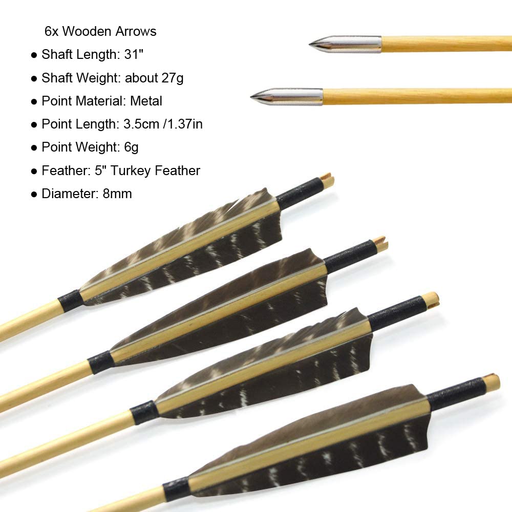 Tiro con L'Arco Tradizionale Arco Ricurvo e Frecce Set Longbow 20-50lbs Fatto a Mano Arco di Legno Mongolo Gomito da Caccia Arco per la Pratica di Caccia Adulti