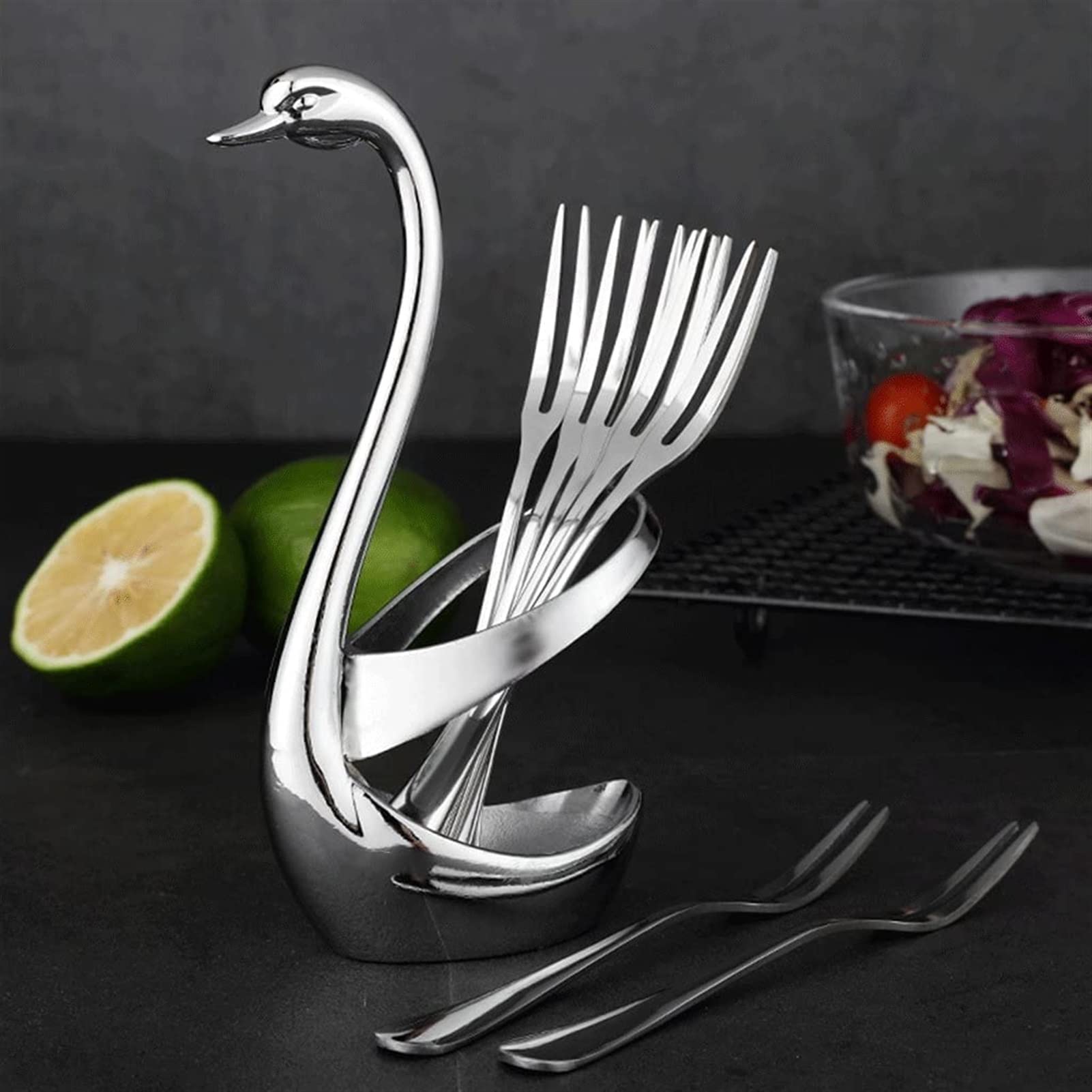 Cucharas De Mesa Tanquillas de acero inoxidable 8 piezas, conjunto cubiertos creativos Cygnus, for la cocina for el hogar Forks ensalada, horquillas postre Sopa Antigoteo Servir