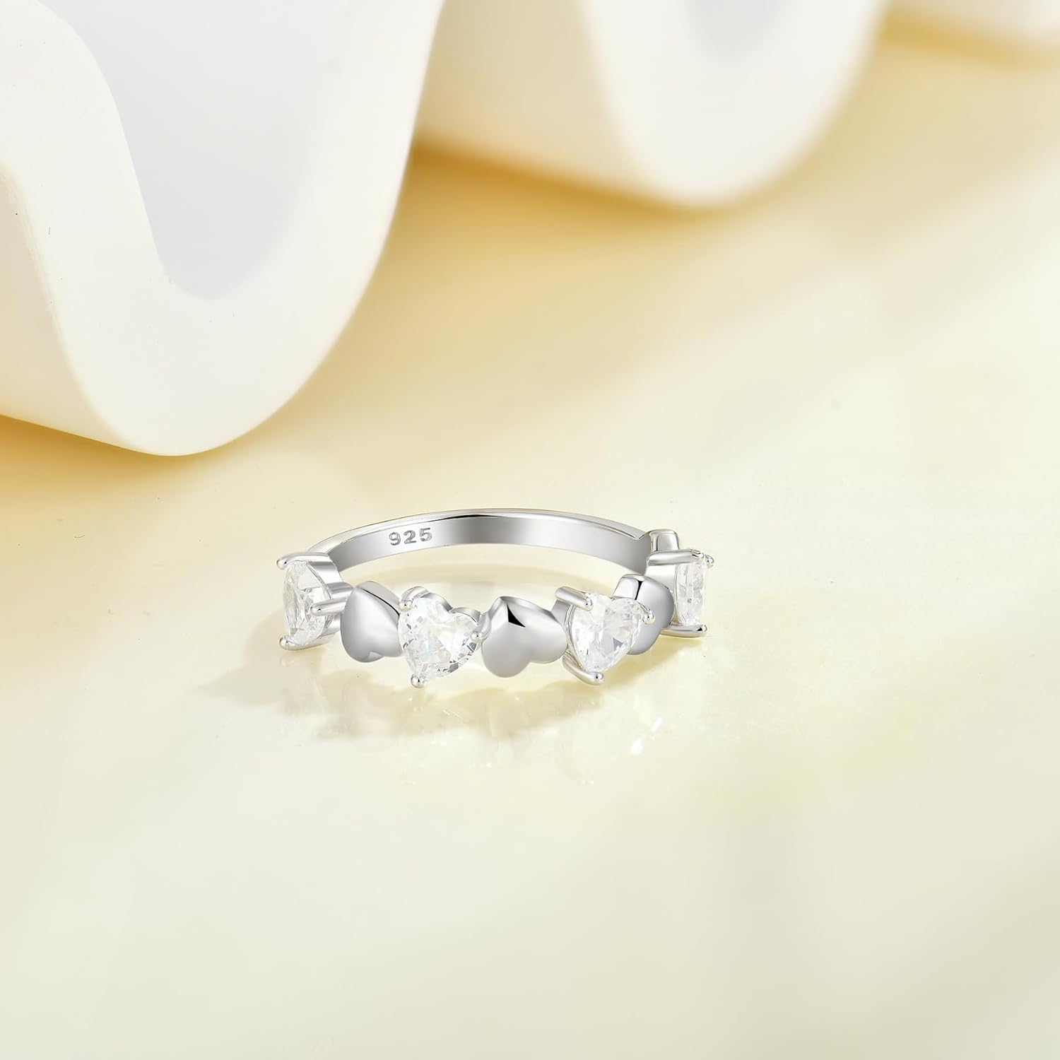 Stacking Ring for Women 925 Sterling Silver Heart Birthstone Cubic Zirconia Stacked Rings Eternity Wedding Band Anniversary Jewelry Gift Size 5-10 - Image 5