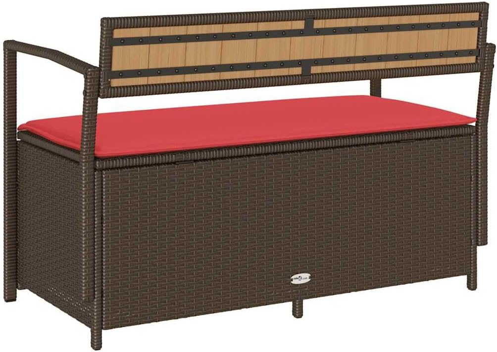 Patio Storage Bench with Cushion Brown Poly Rattan, Durable PE Rattan Outdoor Furniture with Waterproof Storage Bag and Gas Spring Lid, Comfortable Seating for Garden,