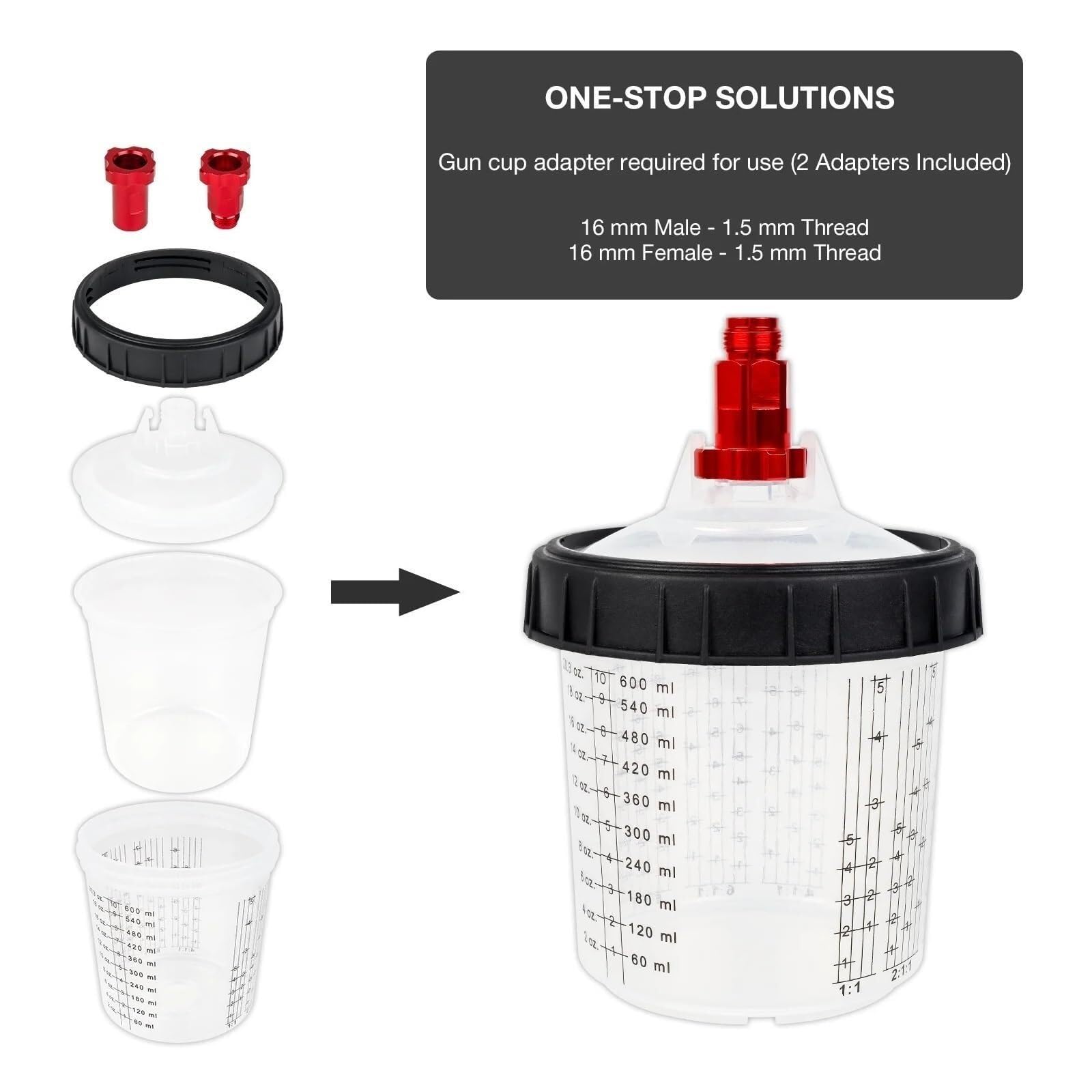 Vaso Mezclador De Pintura Para Aerógrafo, Tarro 600 Ml Con Adaptador