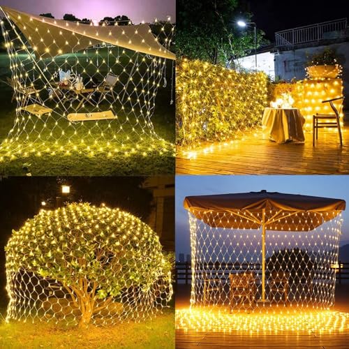 Anycosy Luzes de rede solar ao ar livre, 390 LED 4 m x 1,5 m luzes de malha de controle remoto à pro