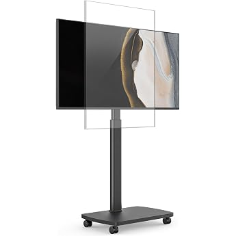 AOKCOS TV Stand Rollable with Wooden Shelf TV Stand with Wheels for 32-65 Inch Flat & Curved TVs up to 35 kg TV Floor Stand 90  Rotatable Height Adjustable Max VESA 400 x 400 mm Black